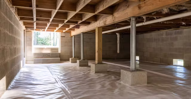 Crawl space foundation supports under a home